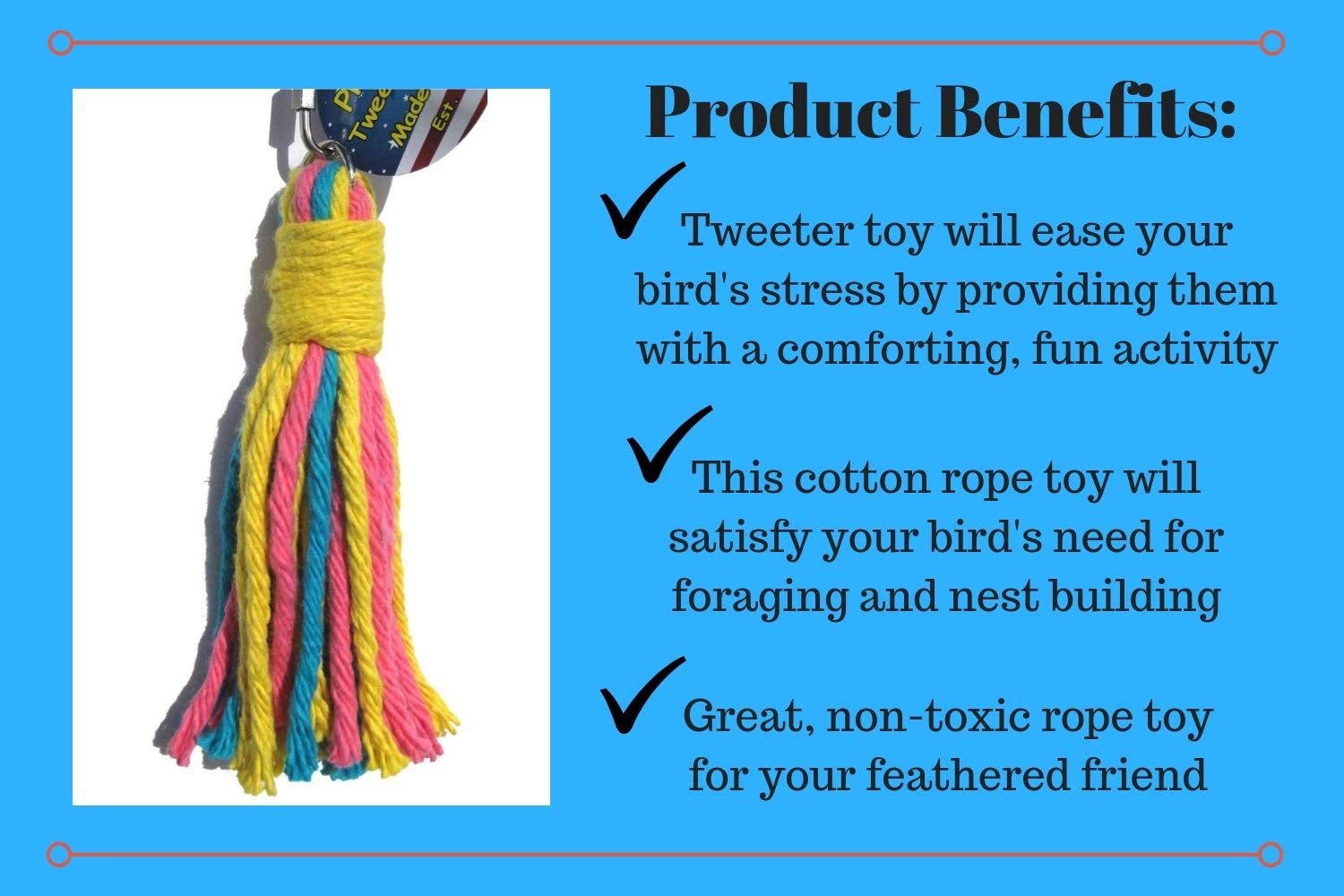 Preening - Colorful, Safe, Cotton Rope - Birds Cage Playground Accessories & Supplies - Parrot Toys
