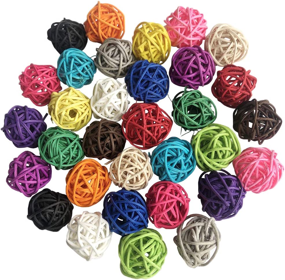 Benvo Rattan Balls 32 Pack 1.2 inch Wicker Ball Birds Quaker Parrot Parakeet Chewing Pet Bite Ball